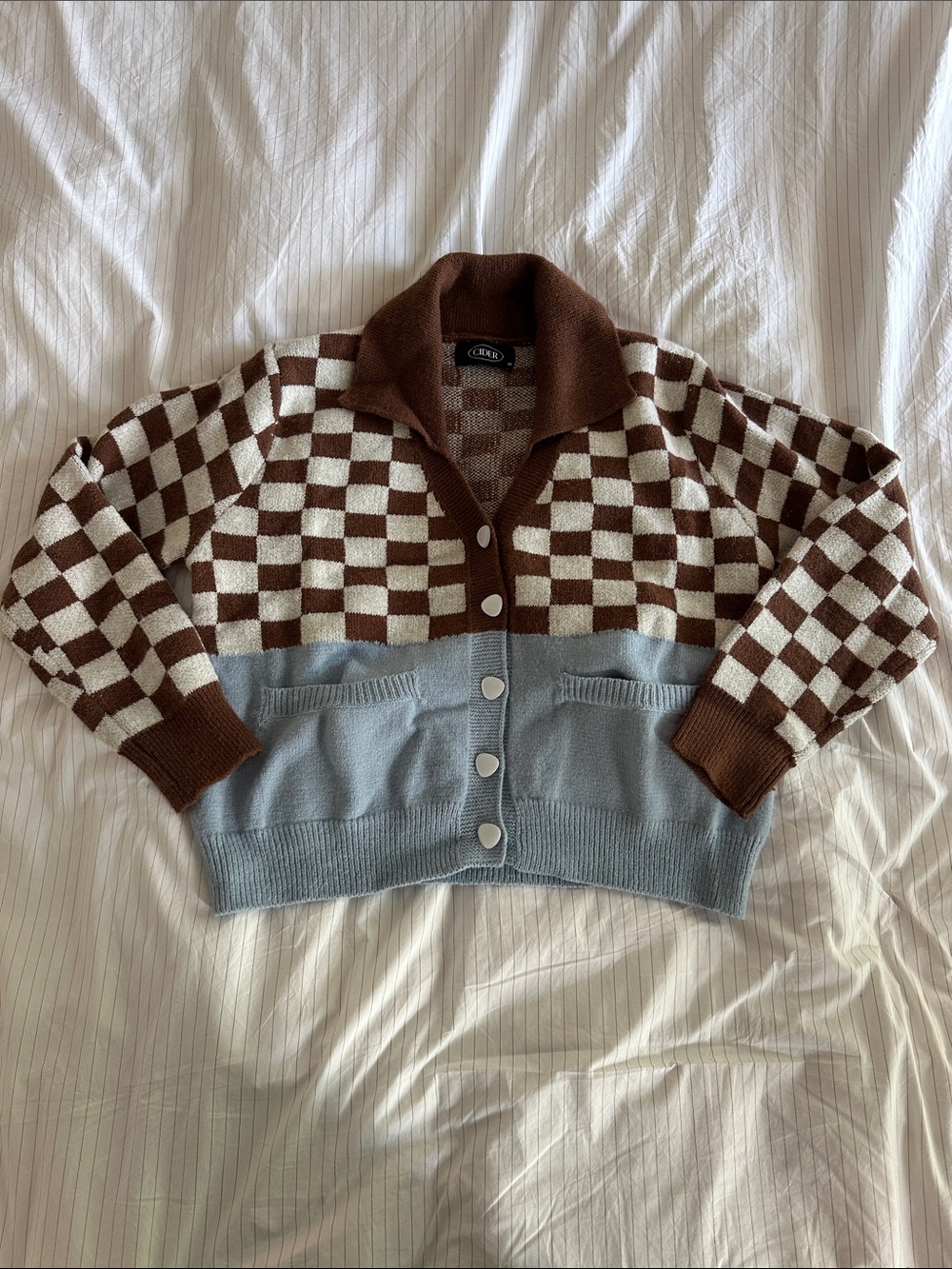 Cider - Checker Knit Button-Front Cardigan Sweater - M